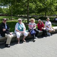 Mark, Cheryl, Luann, AJ and Marjie waiting for the bus