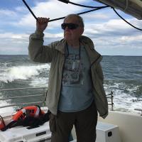 Dick on the boat to Thomas Point Shoal