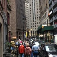 Group making our way through Wall Street, NYC heading to the Statue of Liberty
