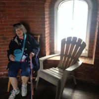 Dona taking a moment of reflection inside the Tarrytown Lighthouse