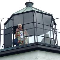 Glenda popping out at the top of the Stony Point Lighthouse