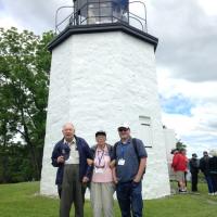 Lawrence, Virginia and Rich waiting to climb the Stony Point Lighthouse