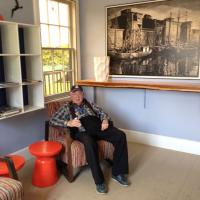 Lawrence taking a rest stop inside the Colchester Reef Lighthouse