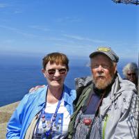 Mary and Phil pose on the gallery of Ile Vierge