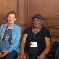 Mary & Sheila take a break after climbing Phare d'Eckmuhl