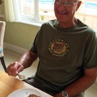 Every morning we had a "full American breakfast."  For Stan this meant finishing with a piece of cake!