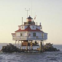 A closer view of the lighthouse as the colors come down.